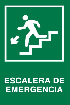 Señalética seguridad escalera emergencia abajo izquierda