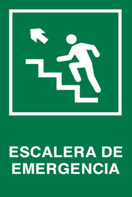 Señalética seguridad escalera emergencia arriba izquierda