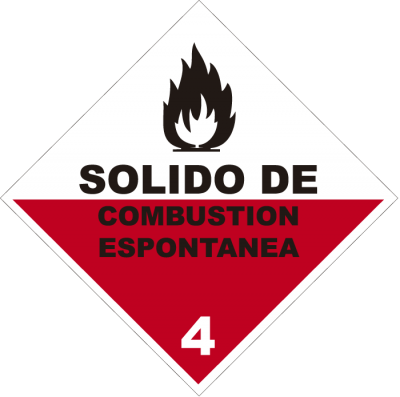 Señalética de sustancias peligrosas sólido combustión espontánea 4